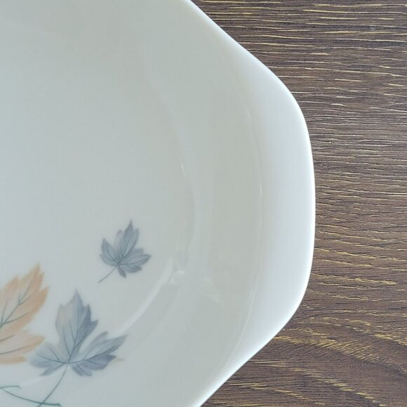 Vintage Noritake Maplewood 11" Oval Serving Bowl Blue & Tan Autumn Leaves c1960s - Picture 6 of 12